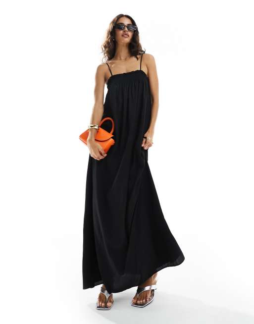 Pretty Lavish - Vestito con gonna al polpaccio nero oversize con spalline sottili
