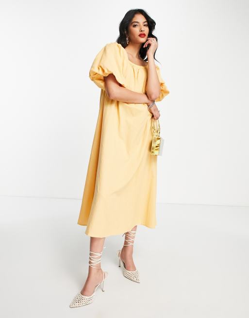 Pretty Lavish - Vestito grembiule arancione con maniche a palloncino