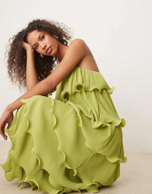 Pretty Lavish - Vestito lungo a balze con volant color pistacchio, 2 di 4
