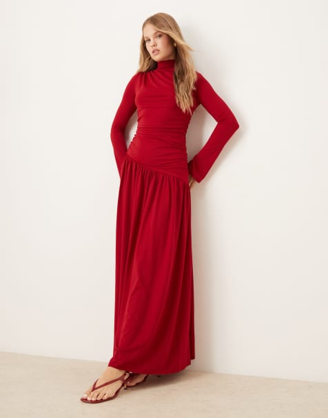 Pretty Lavish - Vestito lungo arricciato in jersey rosso - view 1