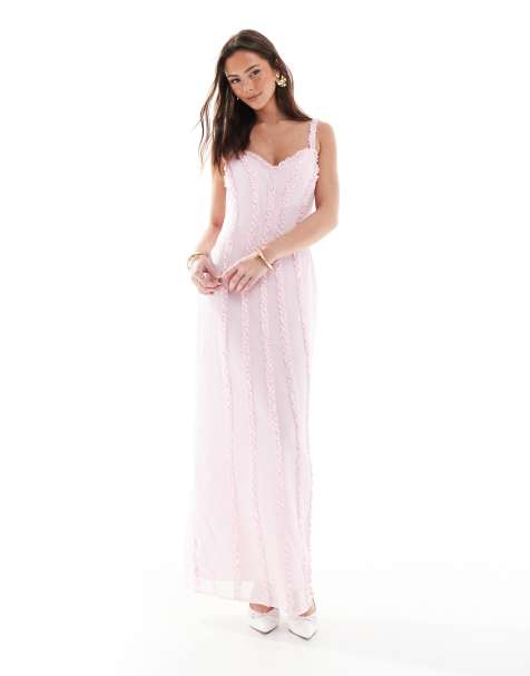 Pretty Lavish - Vestito lungo color rosa peonia con scollo a cuore e volant - view 1