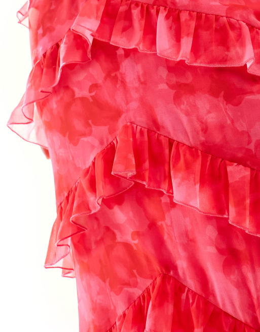 Pretty Lavish - Vestito lungo con volant e stampa rosa e rossa, 2 di 4