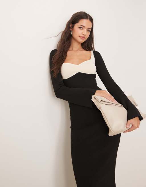 Pretty Lavish - Vestito lungo lavorato nero con dettagli a contrasto