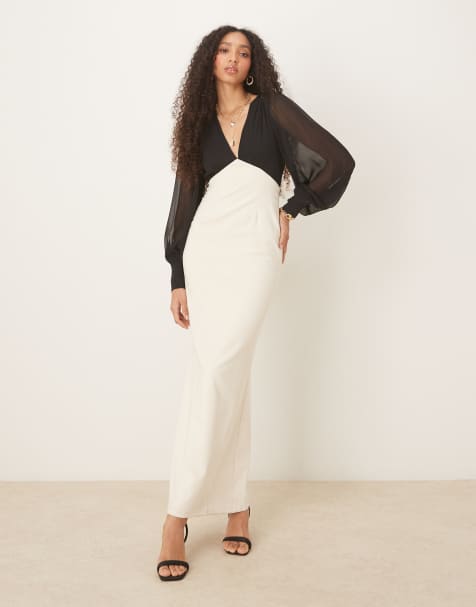 Pretty Lavish - Vestito lungo nero e bianco con maniche a palloncino - view 1