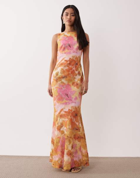 Pretty Lavish - Vestito lungo rosa e giallo a fiori con cut-out sul retro - view 1