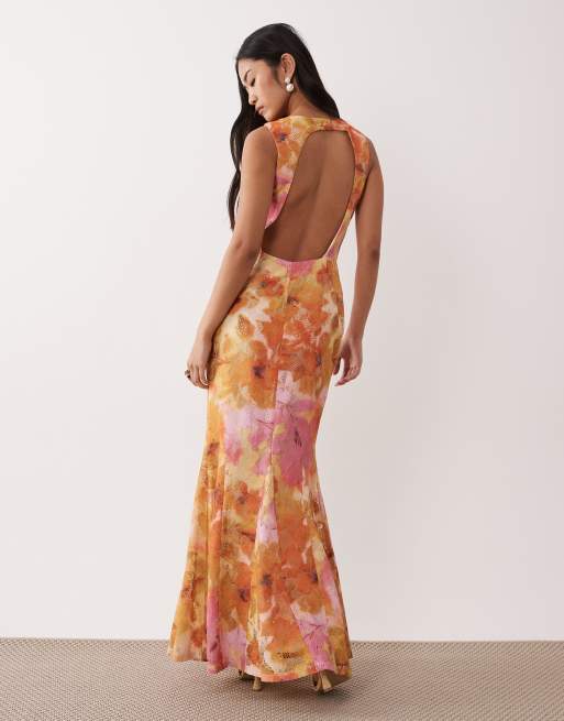 Pretty Lavish - Vestito lungo rosa e giallo a fiori con cut-out sul retro, 2 di 4
