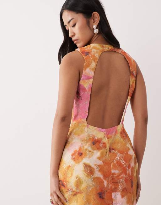 Pretty Lavish - Vestito lungo rosa e giallo a fiori con cut-out sul retro, 3 di 4