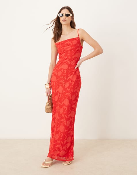 Pretty Lavish - Vestito lungo sottoveste jacquard rosso con scollo ad anello - view 1