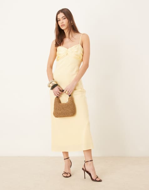 Pretty Lavish - Vestito sottoveste lungo giallo limone con bustino in chiffon a contrasto - view 1