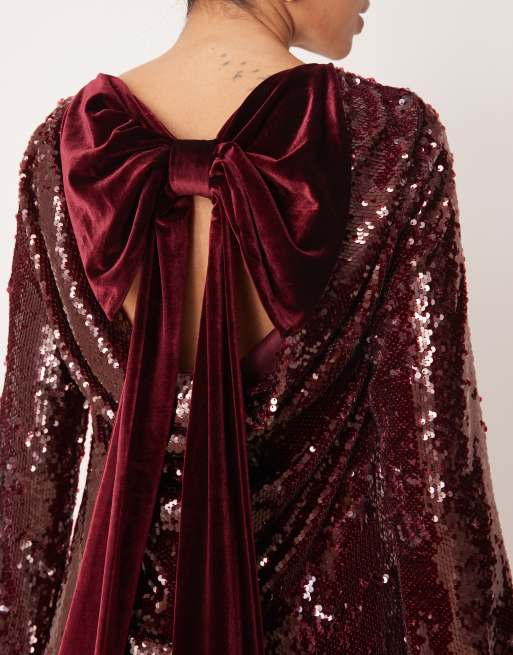 Pretty Lavish – Vinröd, utsmyckad miniklänning med avtagbar rosett baktill, 4 av 4