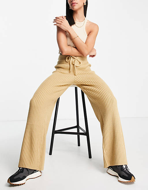Pretty Lavish wide ribbed knit pants in camel (part of a set)