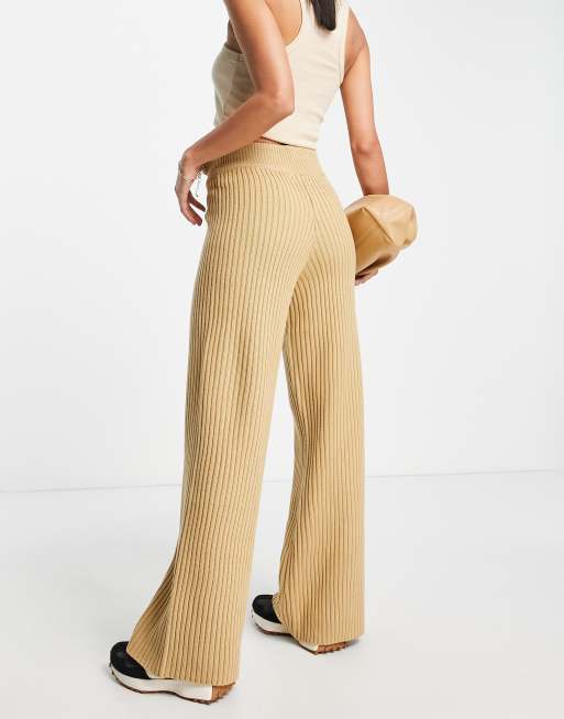 Pretty Lavish wide ribbed knit pants in camel - part of a set