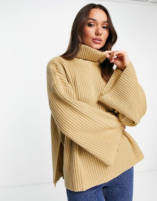 Pretty Lavish wide ribbed knit pants in camel (part of a set)