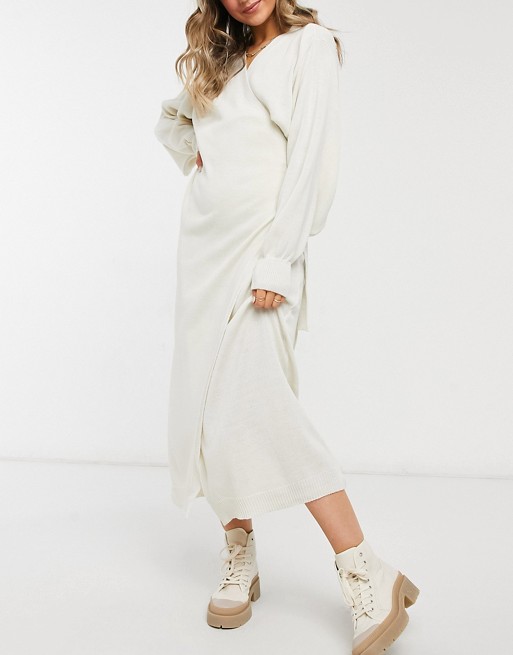 Pretty Lavish wrap knit dress with tie waist in cream