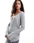 [Pretty Lavish] Pretty Lavish wrap knit top in grey M Grey