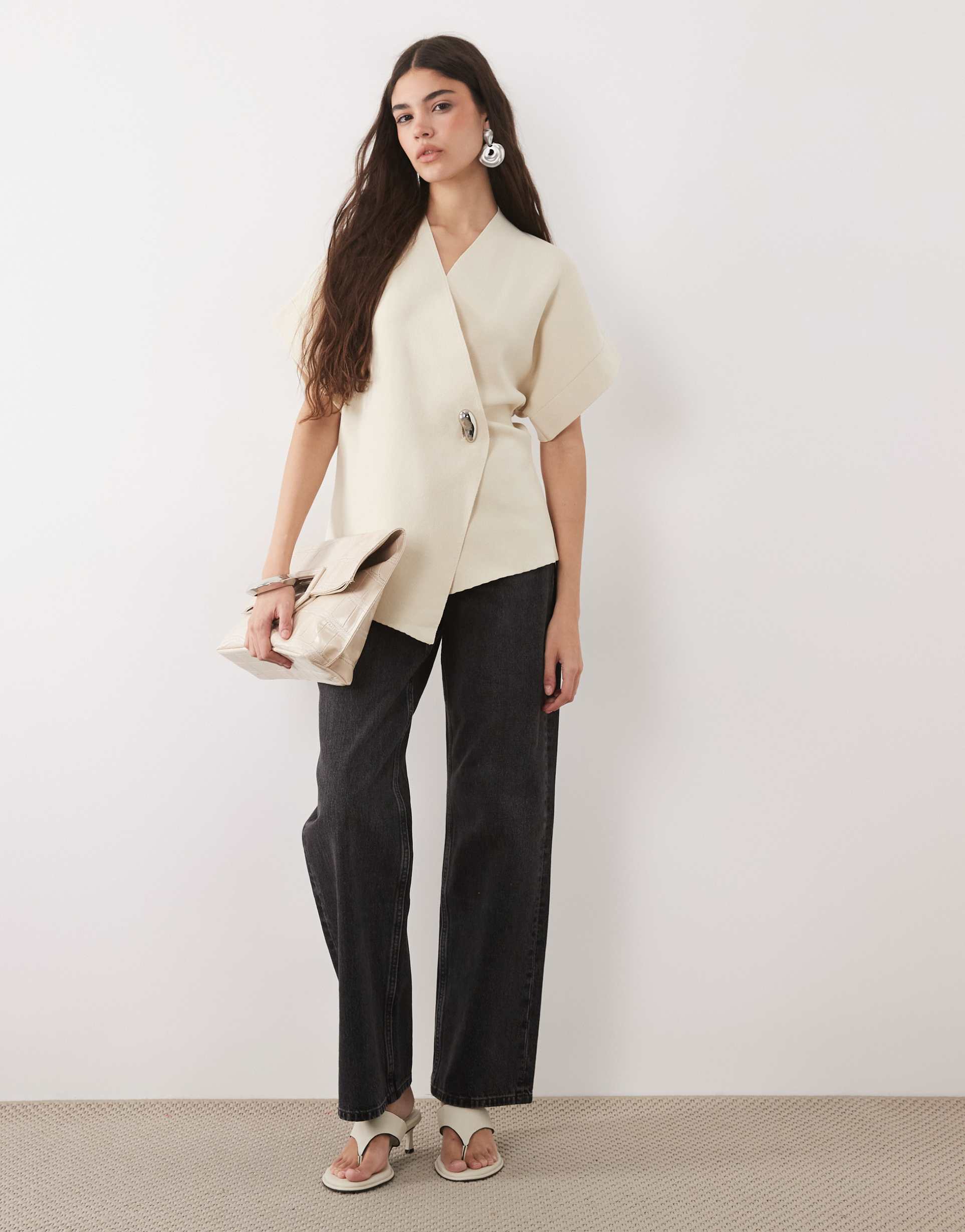 pretty lavish wrap open sleeve jacket in cream