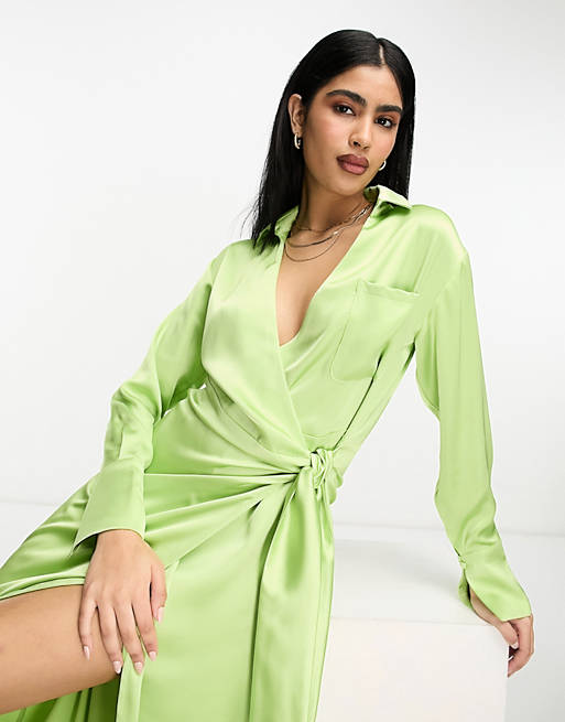 Pretty Lavish wrap shirt midaxi dress in apple green | ASOS