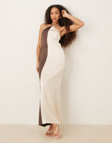 Pretty Lavish Yvete halter neck colourblock maxi dress in brown - view 1