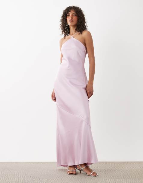 Pretty Lavish – Yvette – Liliowa, satynowa sukienka maxi z dekoltem halter - view 1
