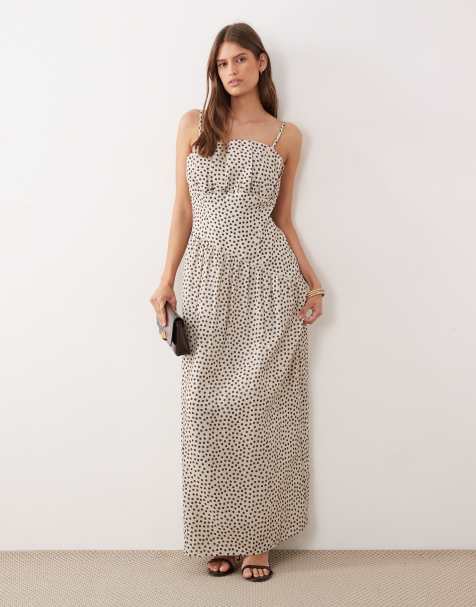 Pretty Lavish Zaria corset detail maxi dress in cream and brown polka dots - view 1