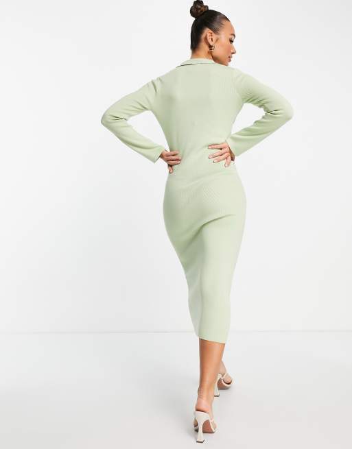 Pretty Lavish zip front knit shirt dress in mint | ASOS