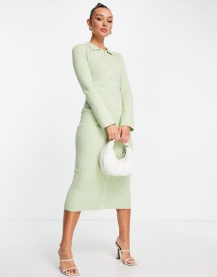 Pretty Lavish zip front knitted shirt dress in mint