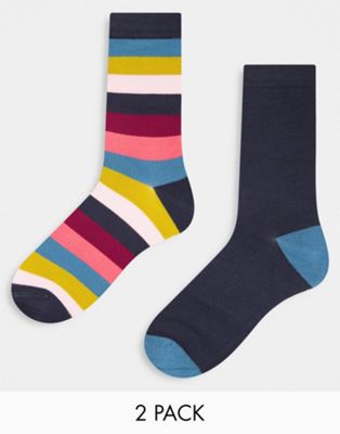 Pretty Polly 2 pair pack wide stripe socks in black mix