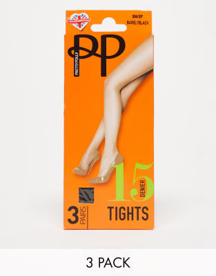 Pretty Polly – 3er-Pack Strumpfhosen in Barely Black mit 15 DEN | ASOS