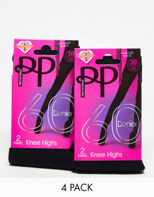 Pretty Polly - 4er-Pack Kniestrümpfe in Schwarz, 60 Denier