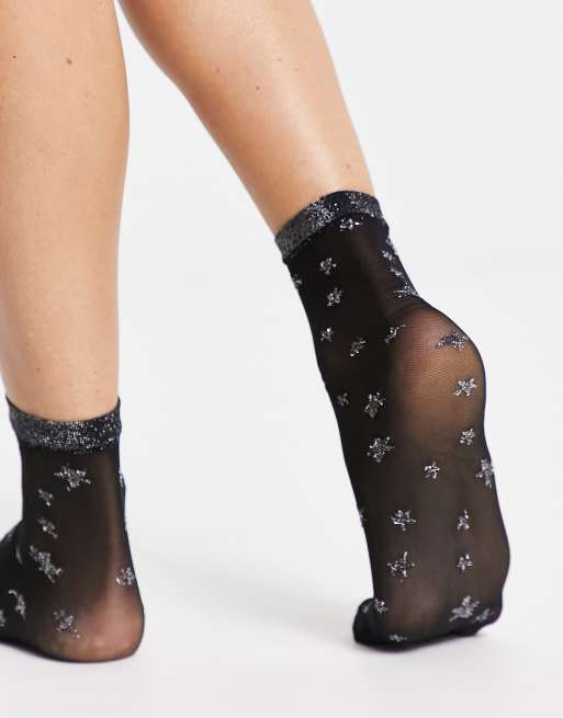 Pretty Polly - Calzini alla caviglia trasparenti neri con stelline glitterate, 2 di 4