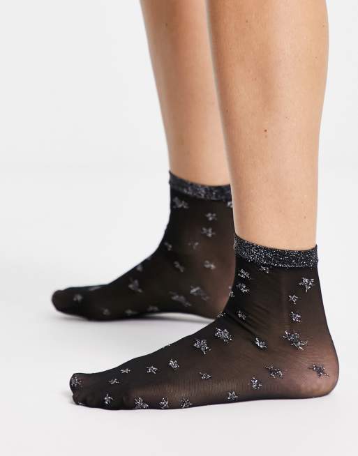 Pretty Polly - Calzini alla caviglia trasparenti neri con stelline glitterate, 3 di 4