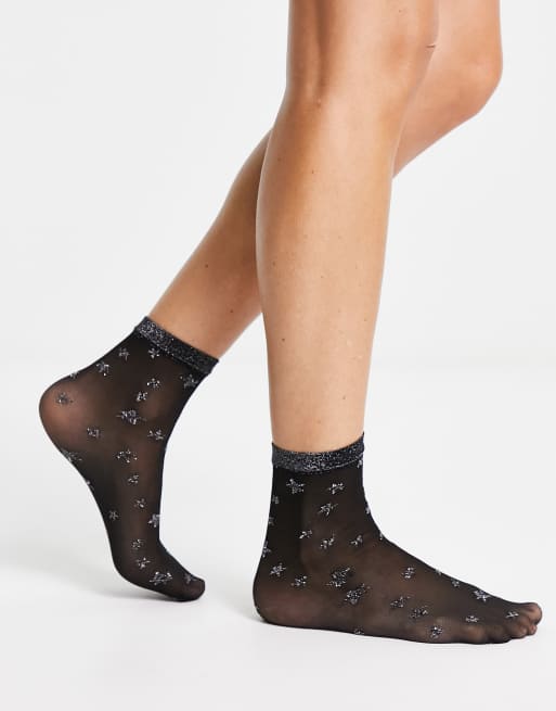 Pretty Polly - Calzini alla caviglia trasparenti neri con stelline glitterate, 4 di 4