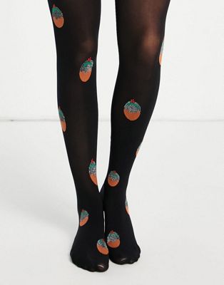 Pretty Polly Christmas glitter pudding tights in black