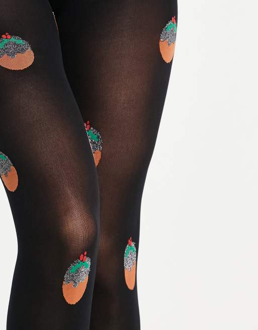 Noel Womens Winter Tights with Black Glitter