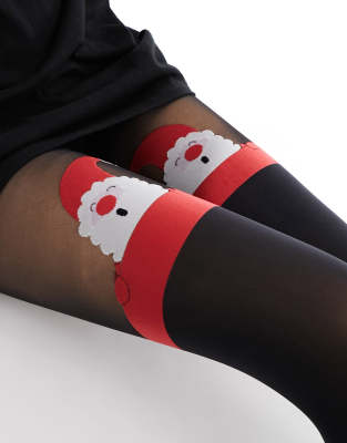 Pretty Polly Christmas Santa Mock Stay-up Tights In Black