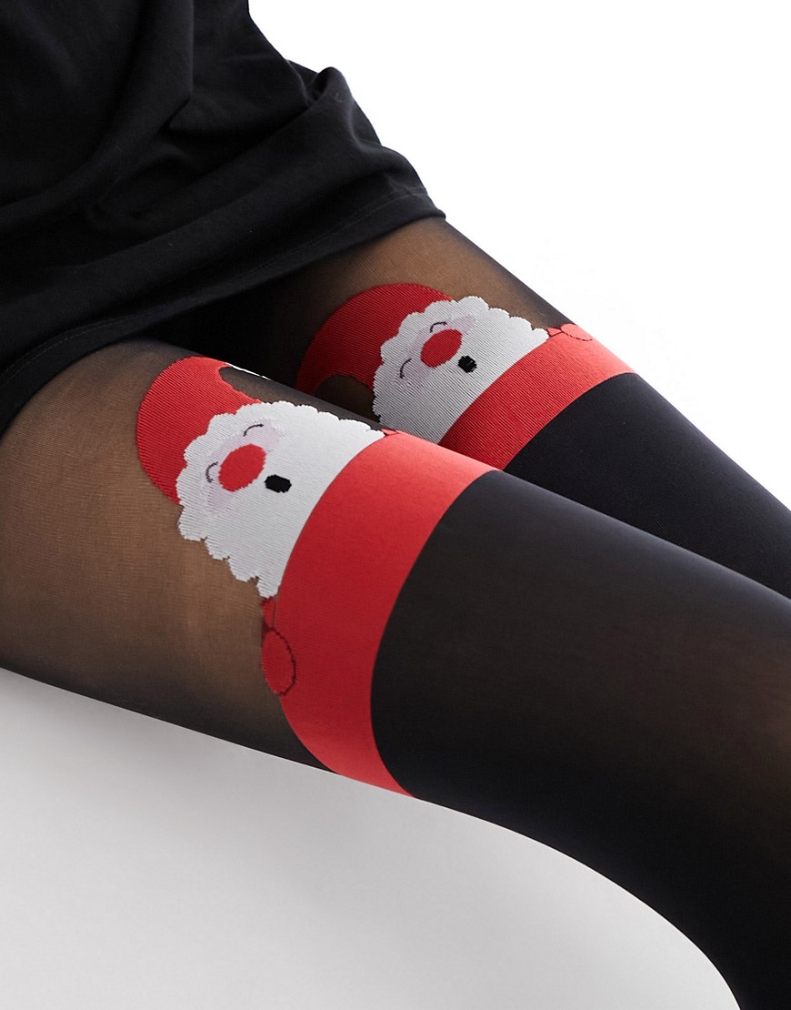 Christmas Santa mock stay-up tights in black
