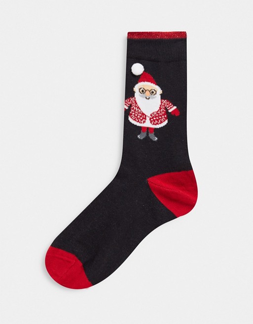 Pretty Polly christmas santa sock in black glitter