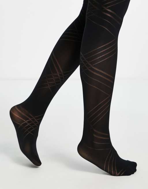 Pretty Polly - Collant neri opachi con motivo diagonale, 4 di 4