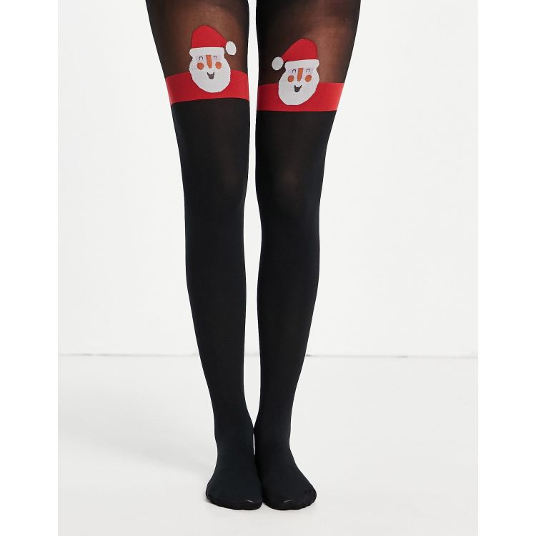 Pretty Polly - Collants style jambières à motif Père Noël - Noir