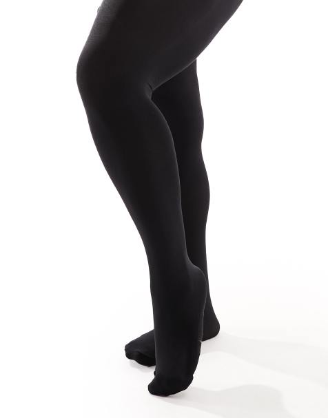 HOTYA Womens Plus Size Opaque Black Tights with Wide Elastic