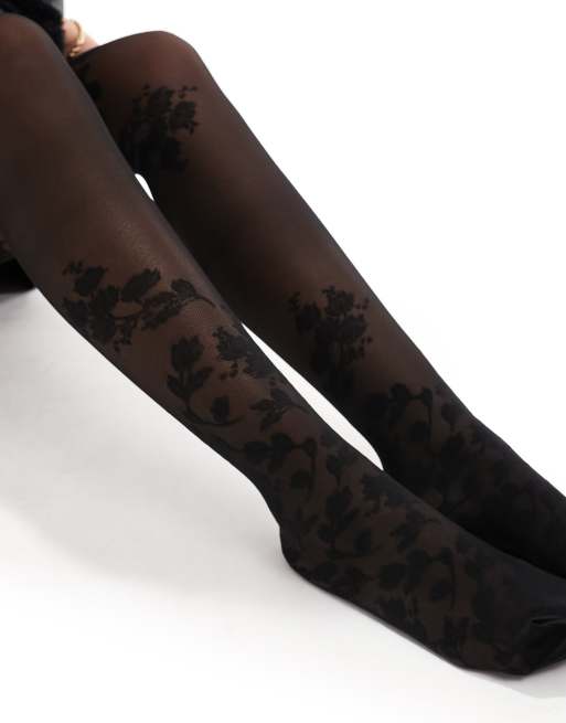 Pretty Polly – Czarne rajstopy w kwiatowy wzór, 4 z 4