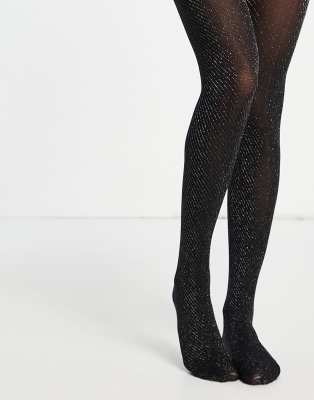 Pieces glitter polka dot tights in black