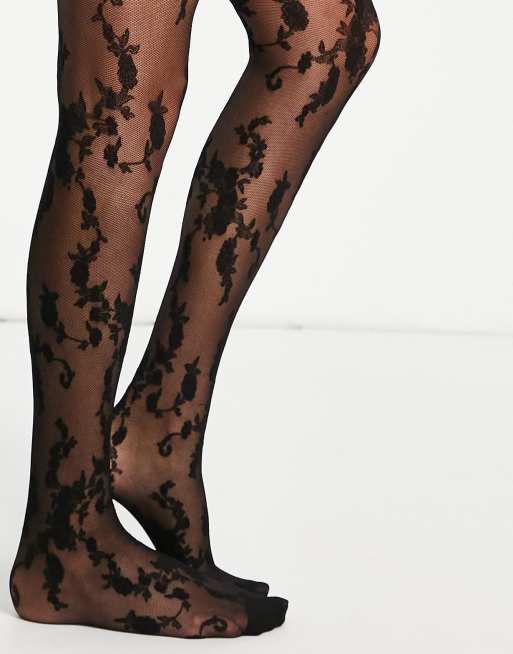 Pretty Polly Floral Lace Tights - Black