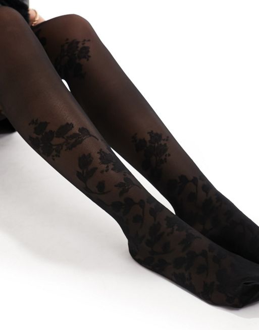 Pretty Polly womens Floral Tights, Black (Black), One Size US, Black  (Black), One Size