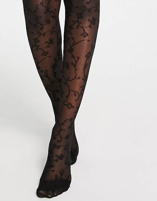 Pretty Polly Floral Tights in Black