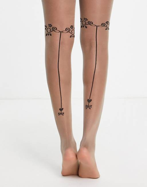 Pretty Polly Heart Backseam Tights In Beige And Black Asos 0415