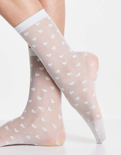 Pretty Polly heart mesh socks in blue