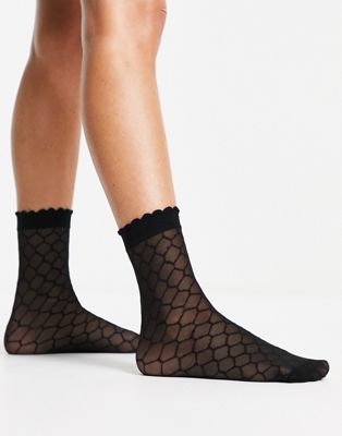 Pretty Polly honeycomb ankle sock in black