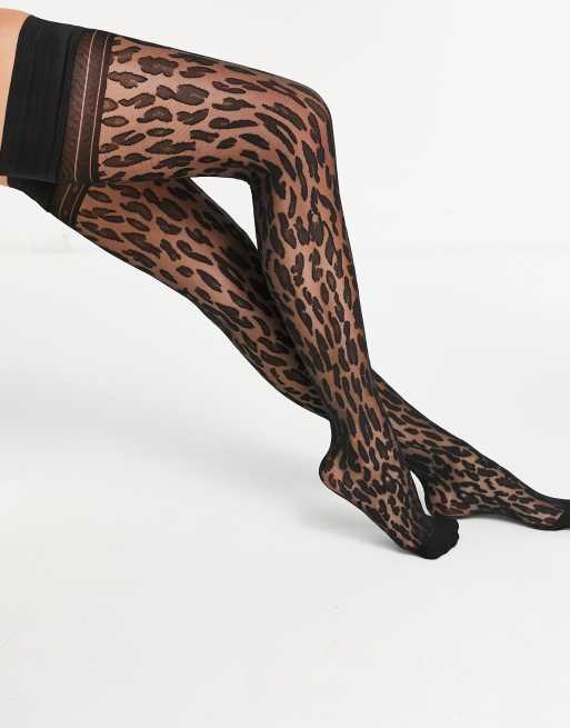 Pretty Polly - Jarretelkousen met luipaardprint in zwart