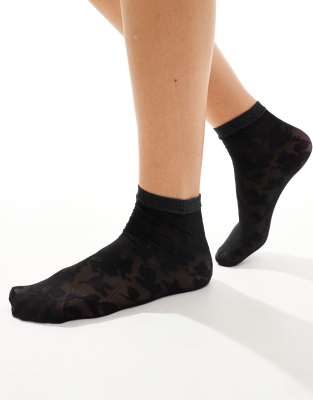 Pretty Polly - Knöchelhohe Socken aus geblümter Spitze in Schwarz